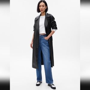 Vegan Leather Trench Coat Sz XS fits like M